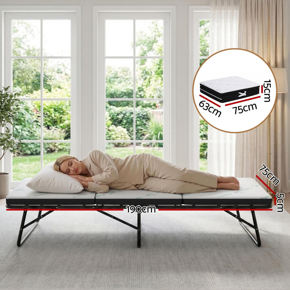 Folding Single Mattress 5cm Foam Bamboo Portable Camping Guest Bed Mat