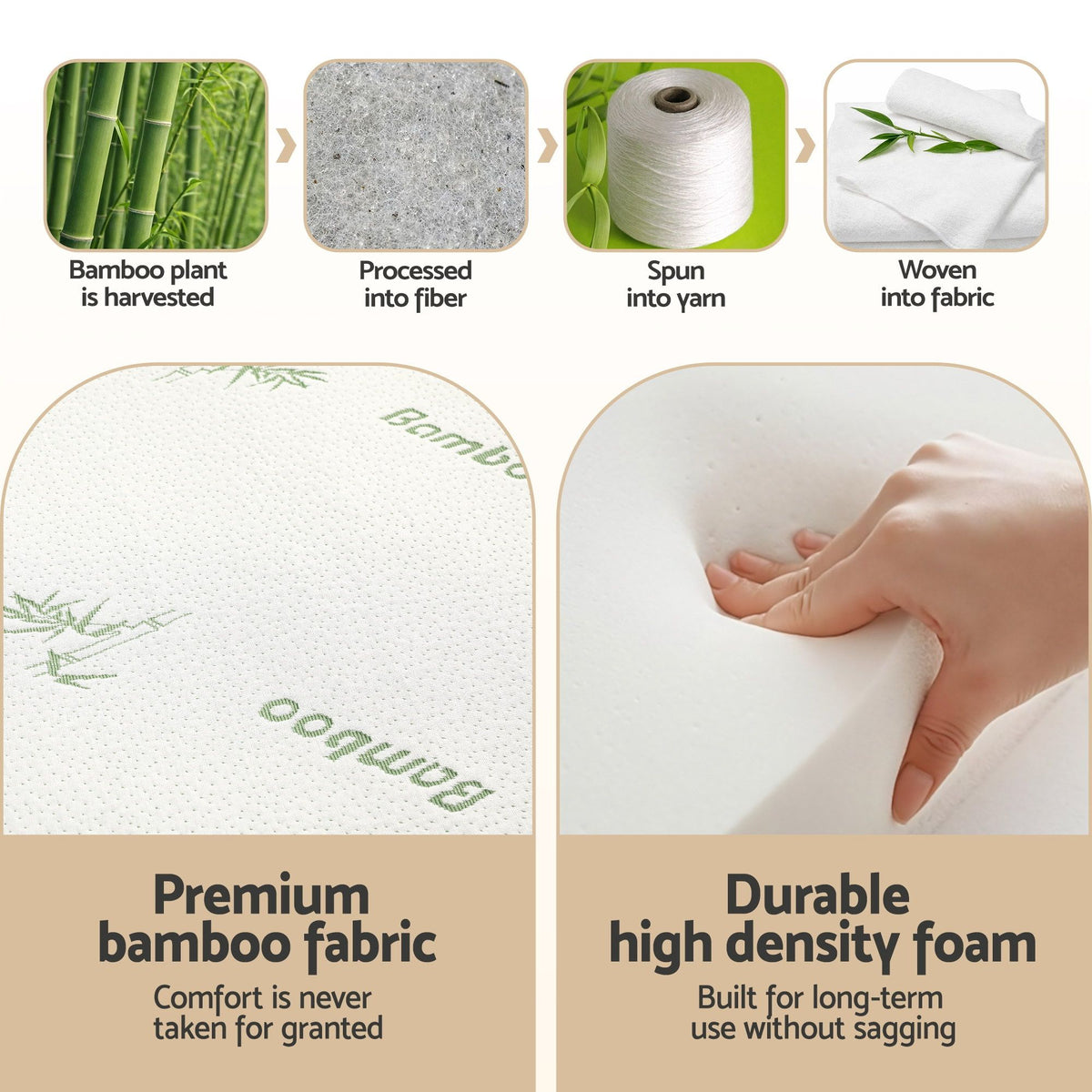 Folding Single Mattress 5cm Foam Bamboo Portable Camping Guest Bed Mat