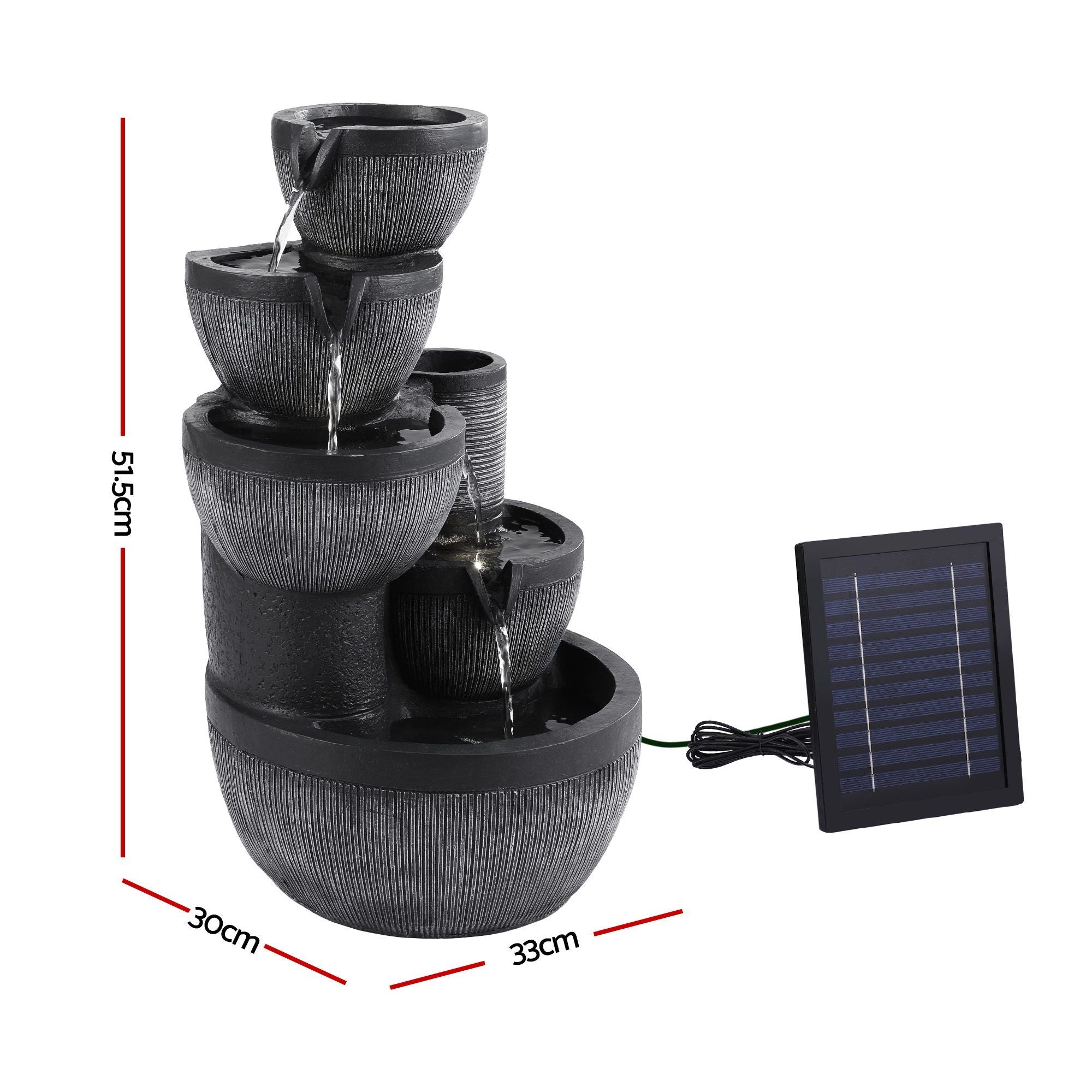 Solar Fountain Water Feature 5-Tier Cascading Bowl Grey 51cm