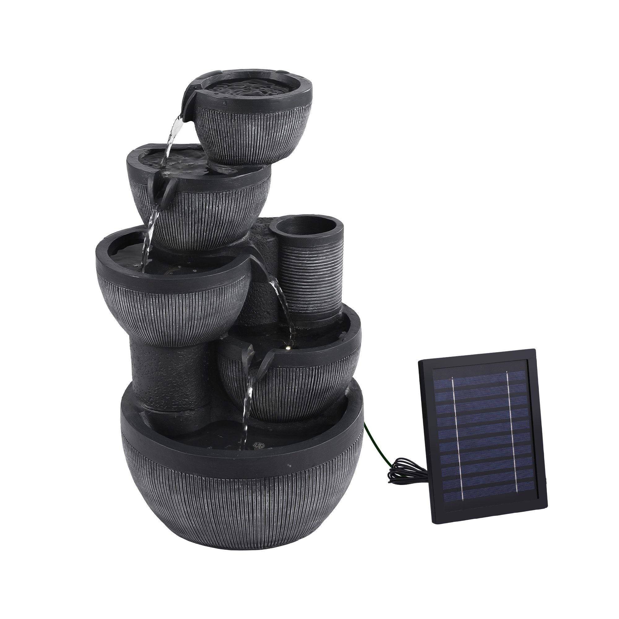 Solar Fountain Water Feature 5-Tier Cascading Bowl Grey 51cm