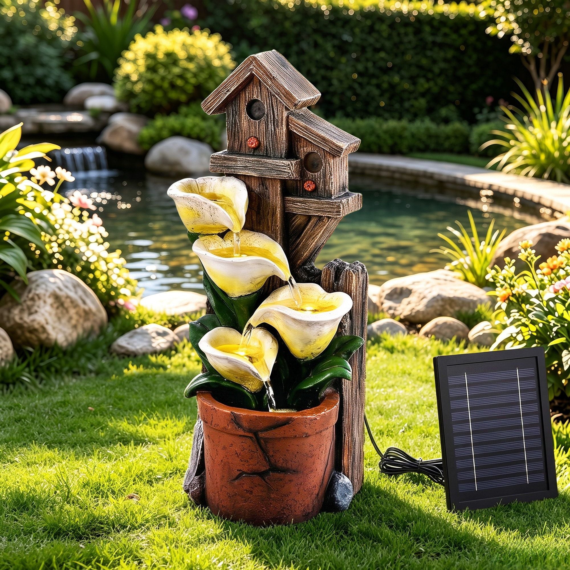 Solar Fountains Water Features 4-Tier Cascading Flower Bowls 55cm