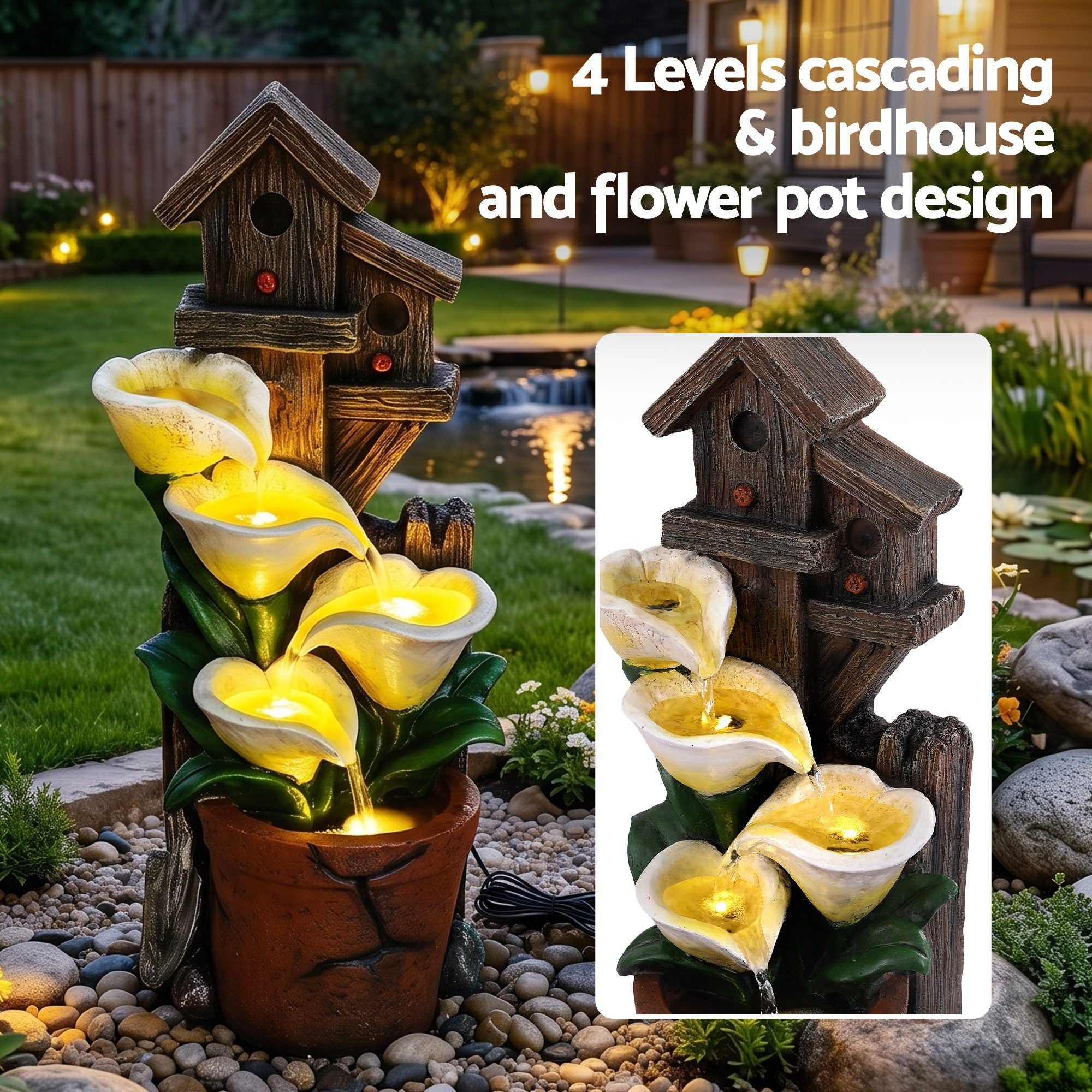 Solar Fountains Water Features 4-Tier Cascading Flower Bowls 55cm