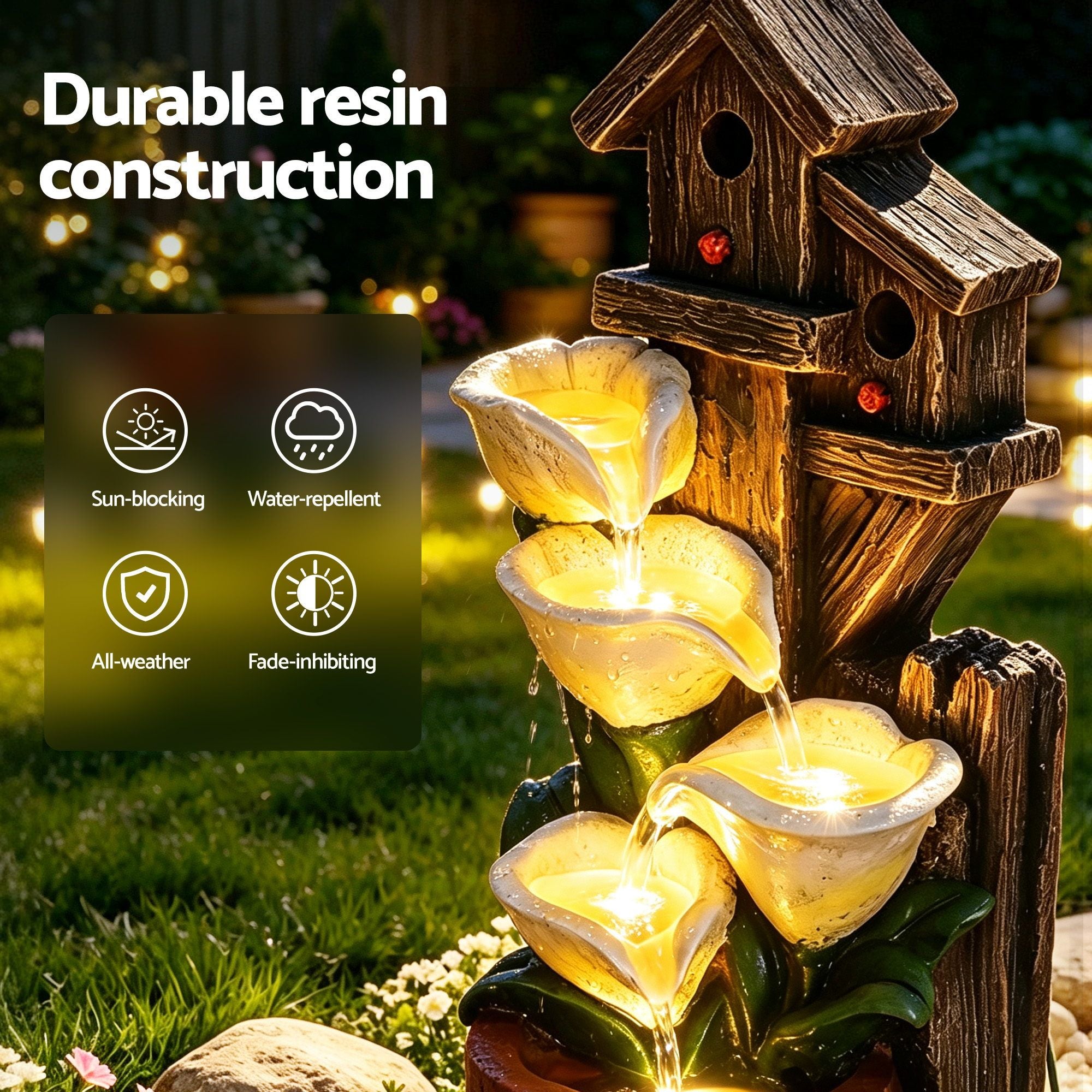 Solar Fountains Water Features 4-Tier Cascading Flower Bowls 55cm