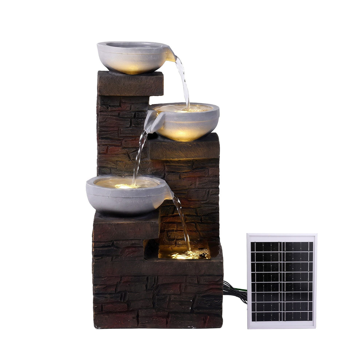 Solar Fountain 4-Level Cascading Bowl Water Feature 75cm - Brown