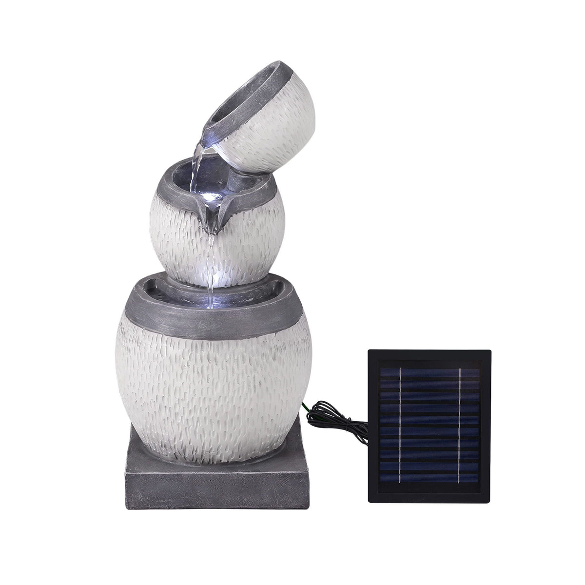 Solar Fountain 3-Level Cascading Bowl Water Feature 52cm - Grey