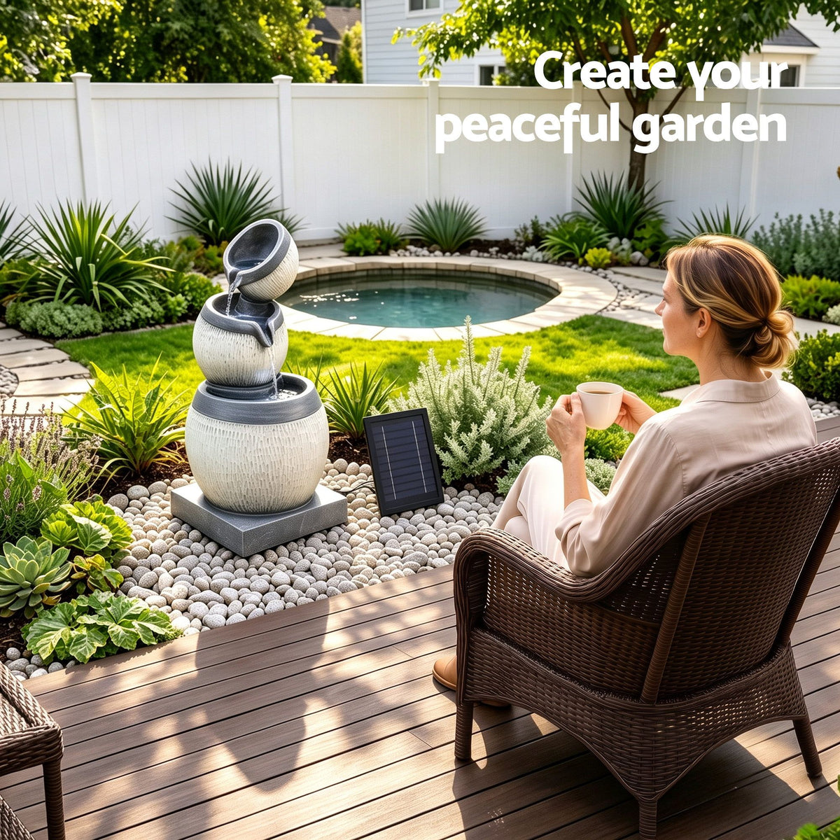 Solar Fountain 3-Level Cascading Bowl Water Feature 52cm - Grey