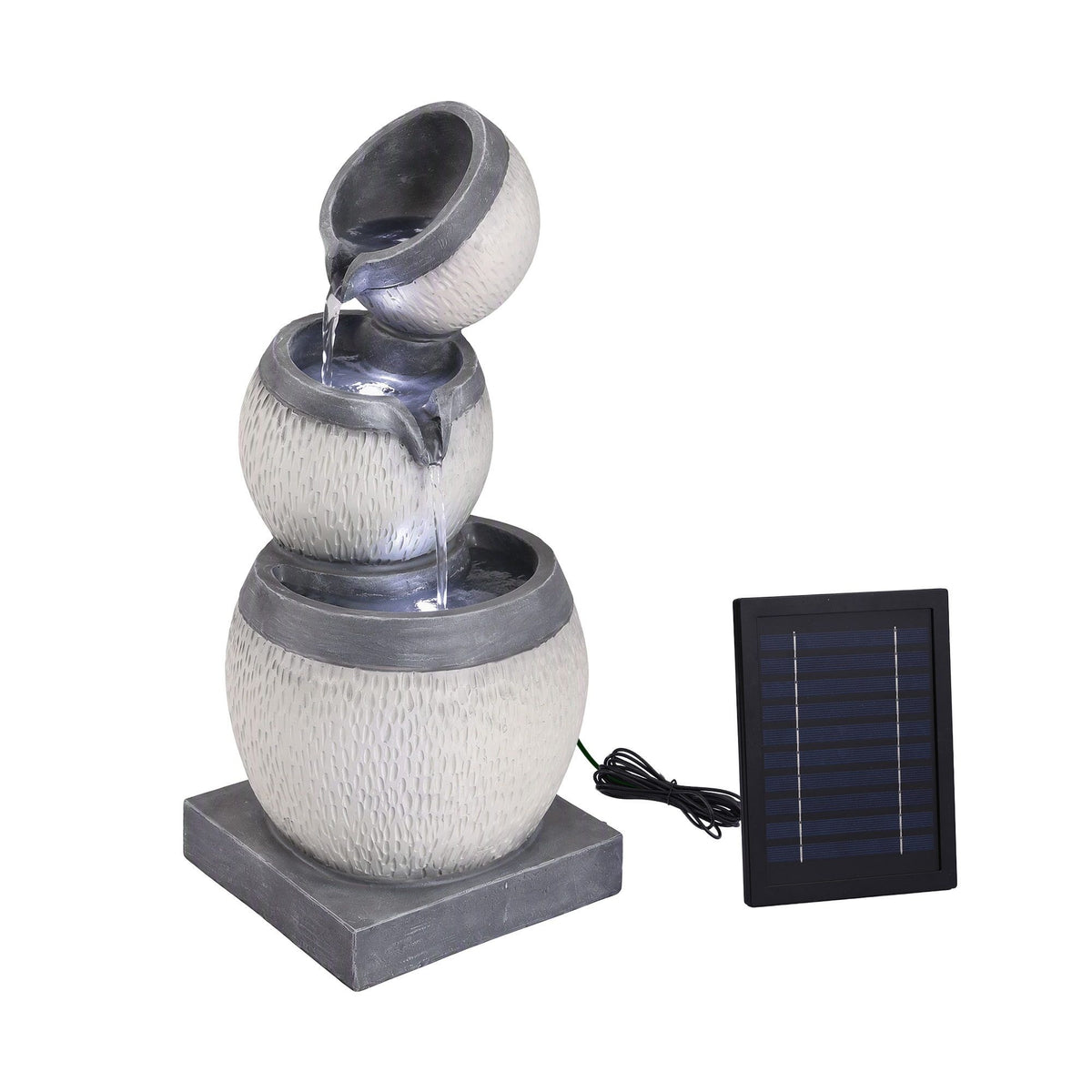 Solar Fountain 3-Level Cascading Bowl Water Feature 52cm - Grey