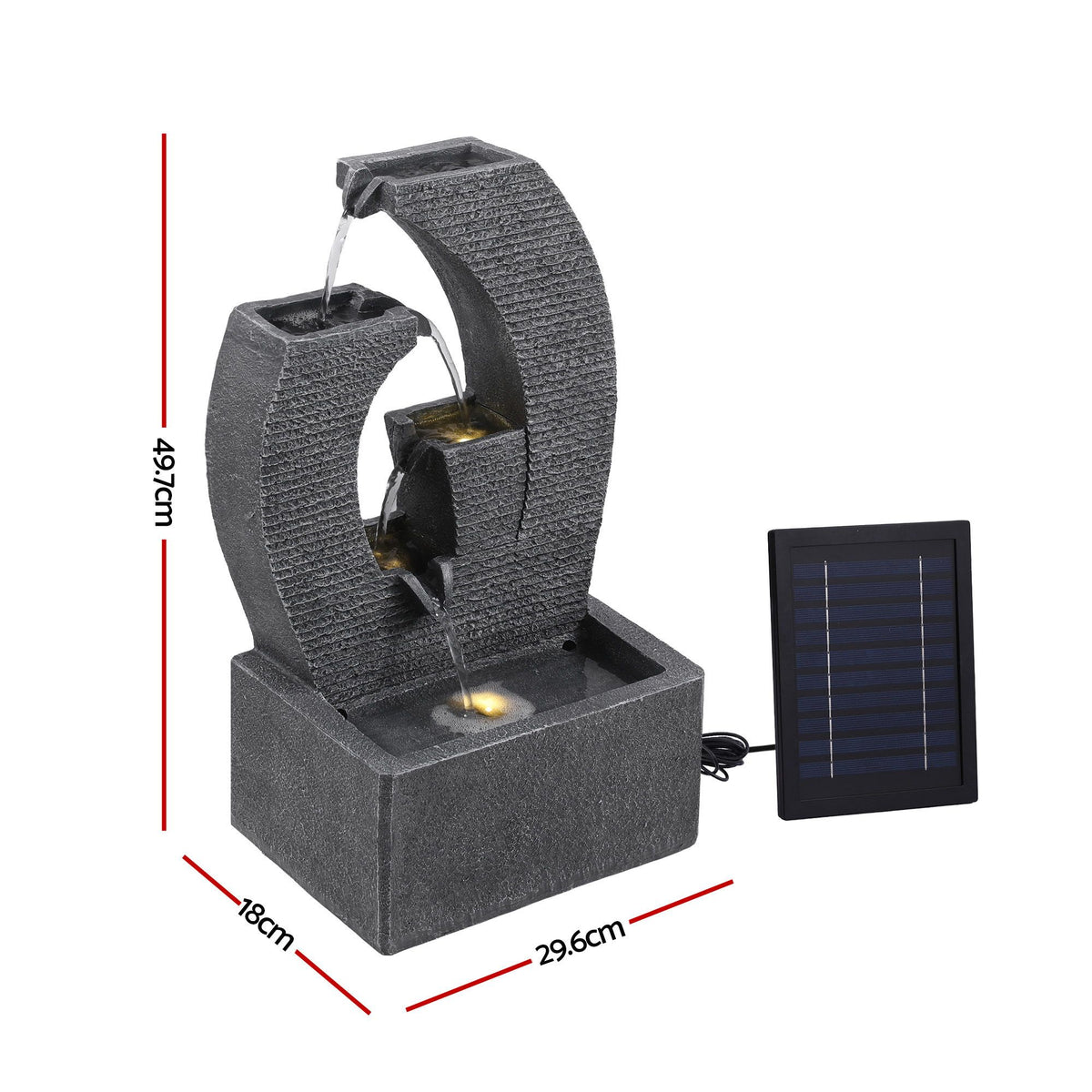 Solar Fountain 5 Levels Cascading Water Feature Resin 50cm Black