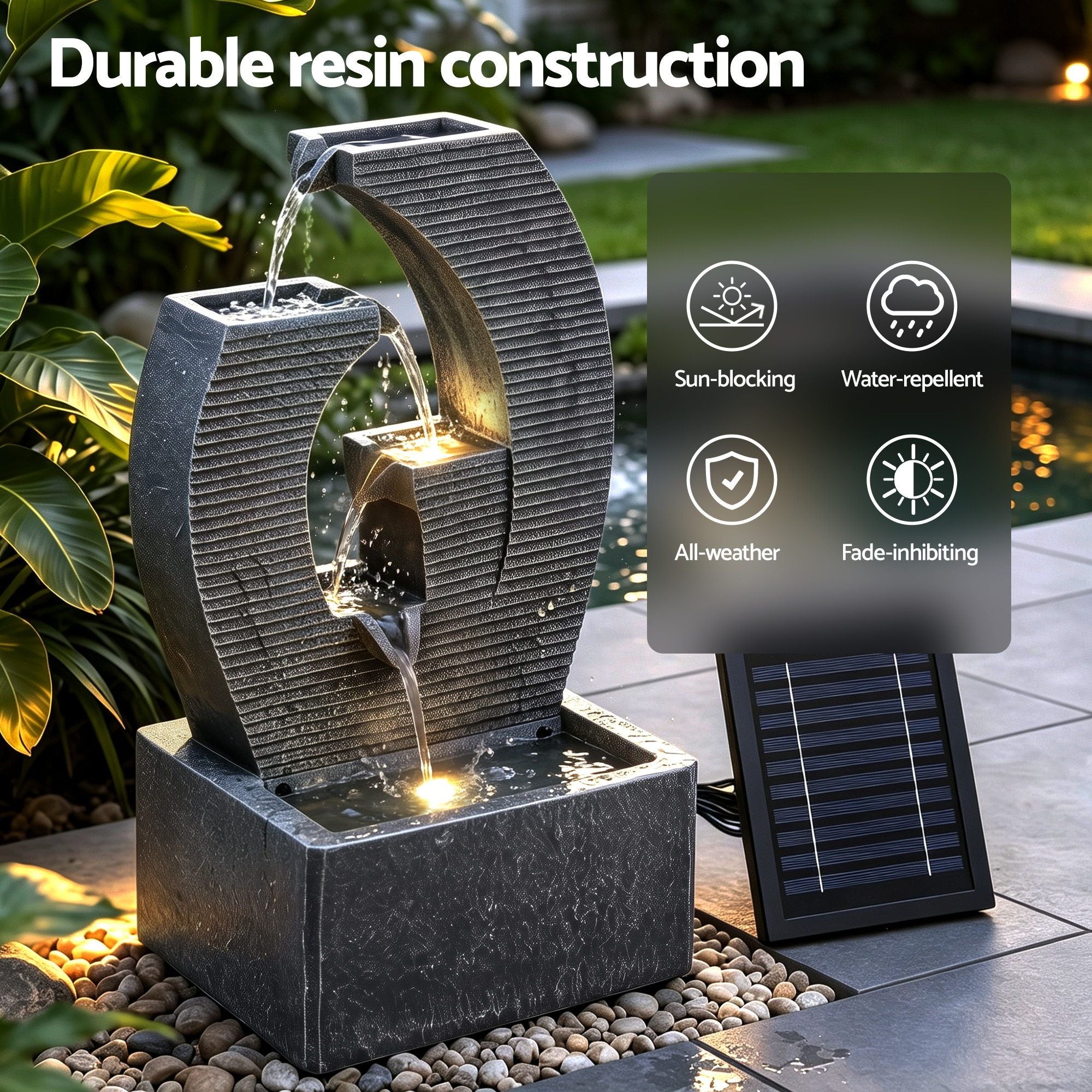 Solar Fountain 5 Levels Cascading Water Feature Resin 50cm Black