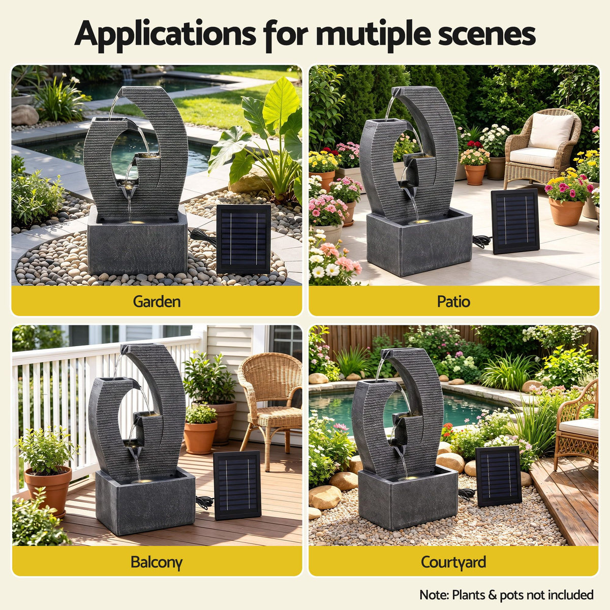 Solar Fountain 5 Levels Cascading Water Feature Resin 50cm Black