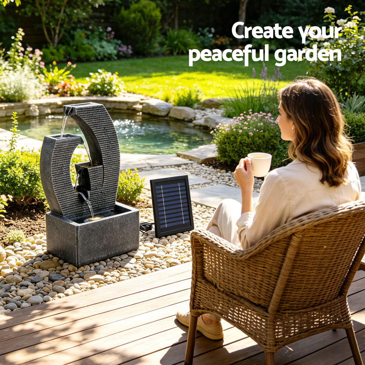 Solar Fountain 5 Levels Cascading Water Feature Resin 50cm Black