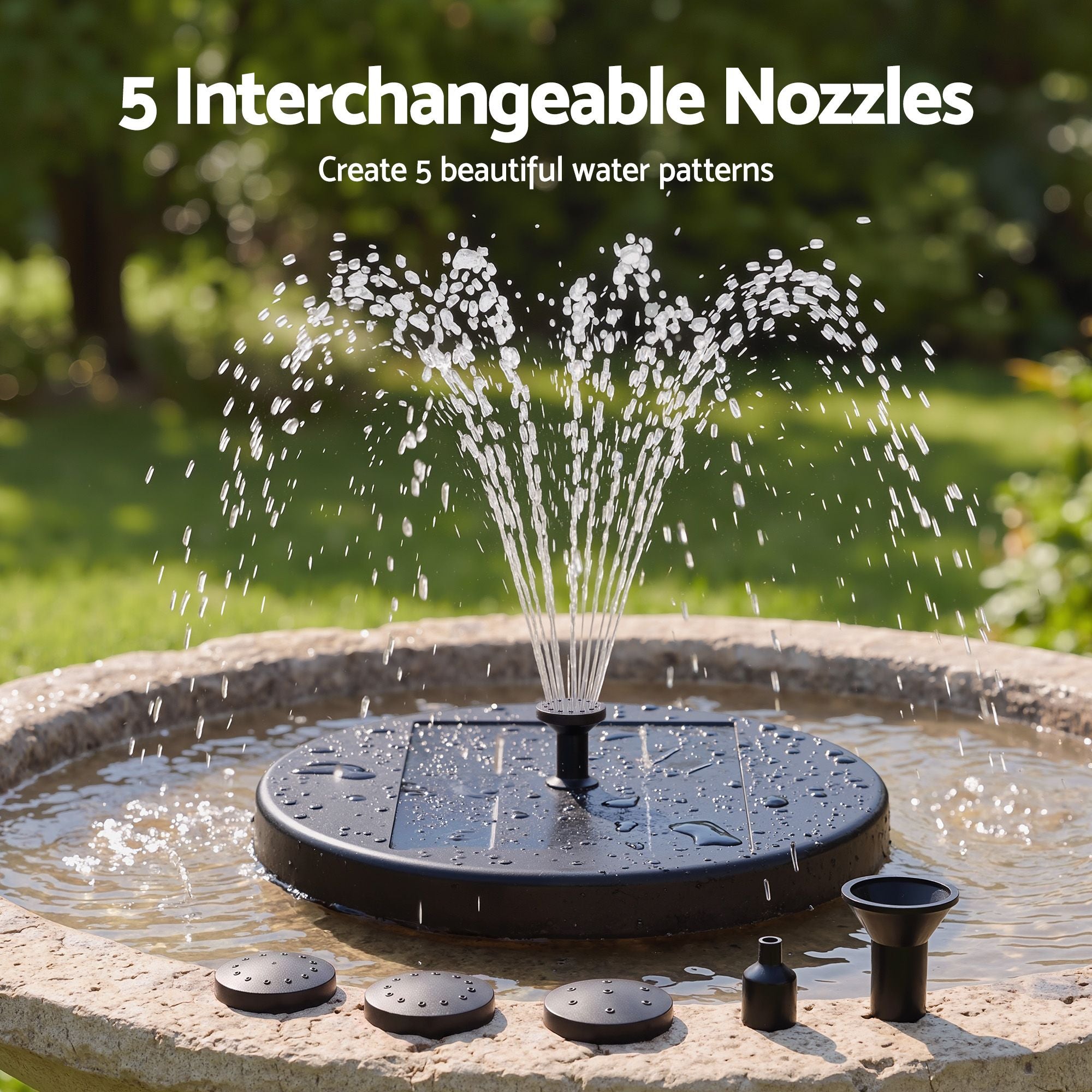 Solar Fountain Pumps Bird Bath Battery Backup LED Remote Black 27cm
