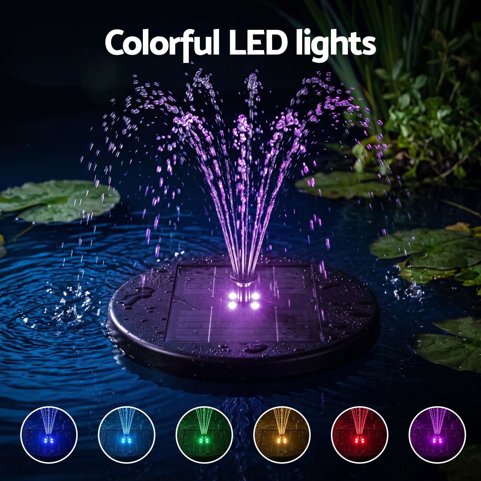 Solar Fountain Pumps Bird Bath Battery Backup LED Remote Black 27cm