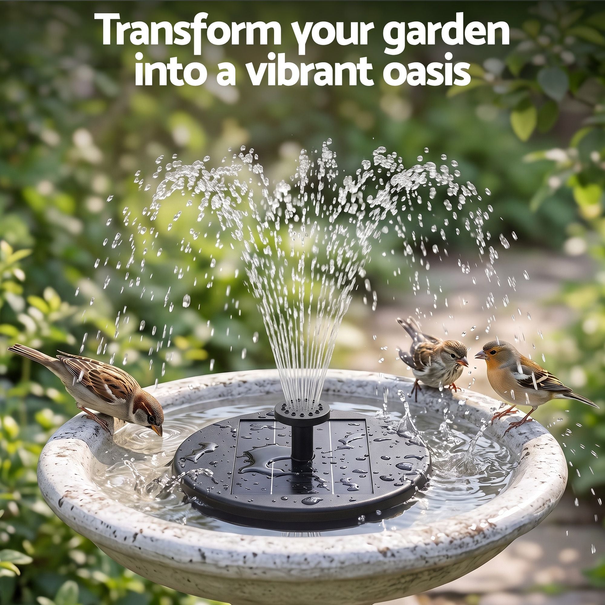 Solar Fountain Pumps Bird Bath Battery Backup LED Remote Black 27cm