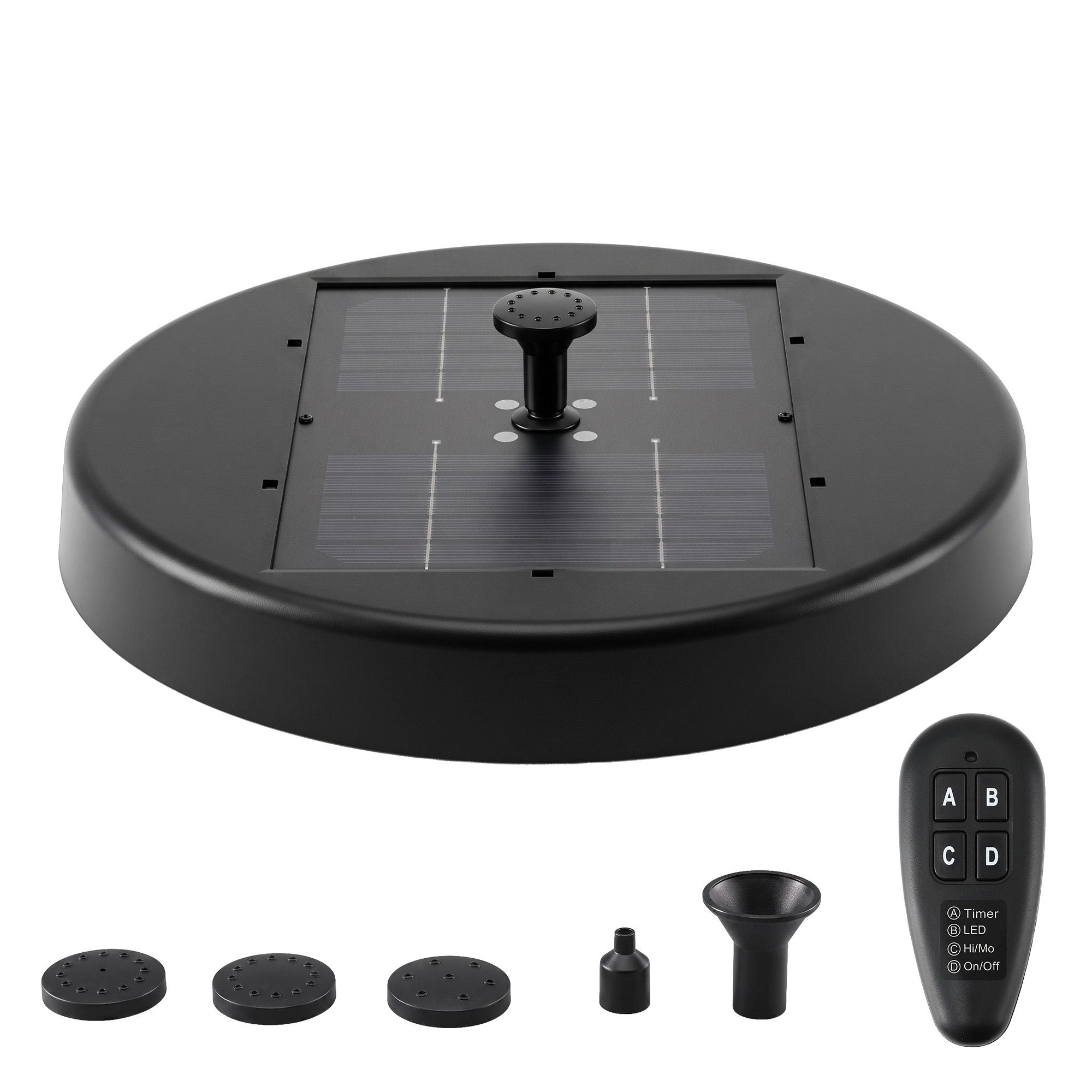 Solar Fountain Pumps Bird Bath Battery Backup LED Remote Black 27cm