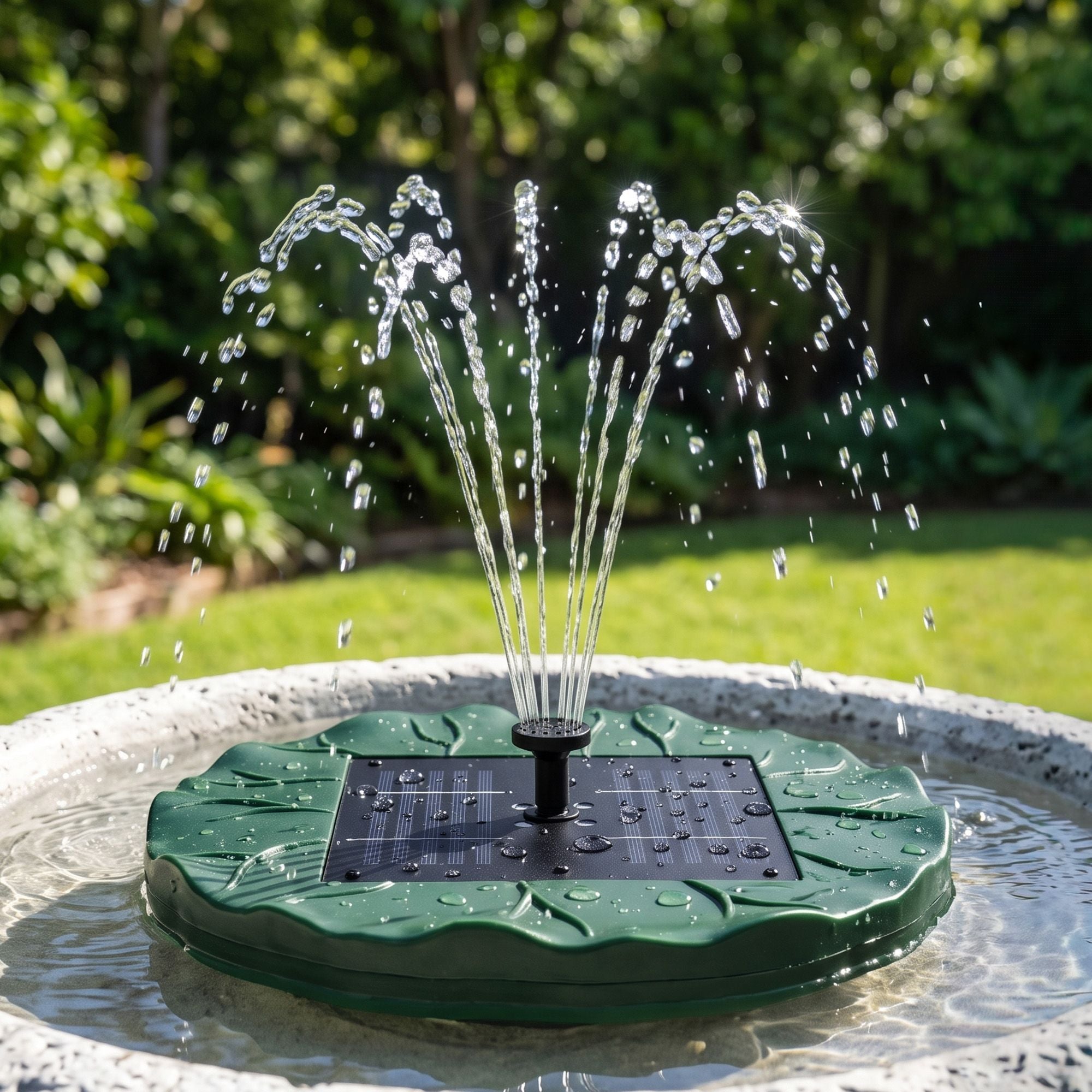 Solar Fountain Pumps Bird Bath Floating Lotus Desig Water Feature 31cm