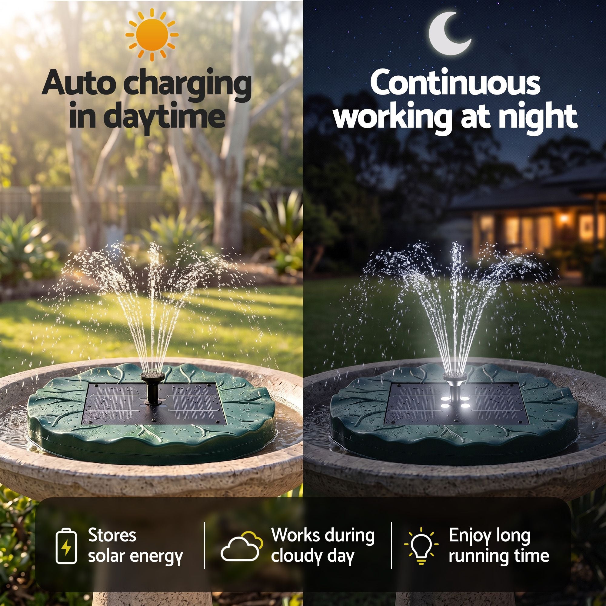 Solar Fountain Pumps Bird Bath Floating Lotus Desig Water Feature 31cm