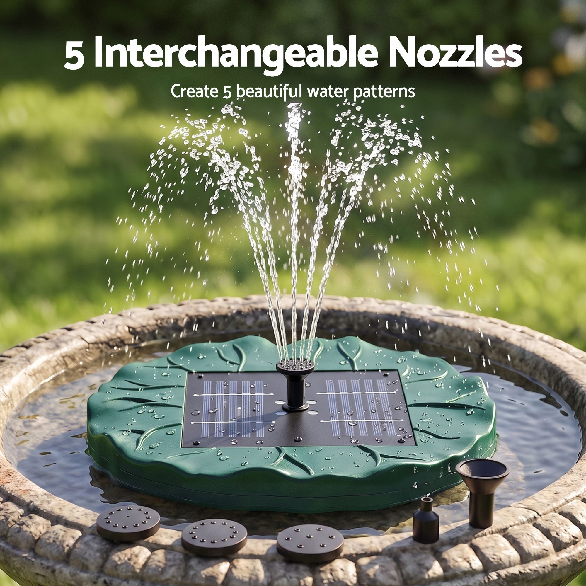 Solar Fountain Pumps Bird Bath Floating Lotus Desig Water Feature 31cm