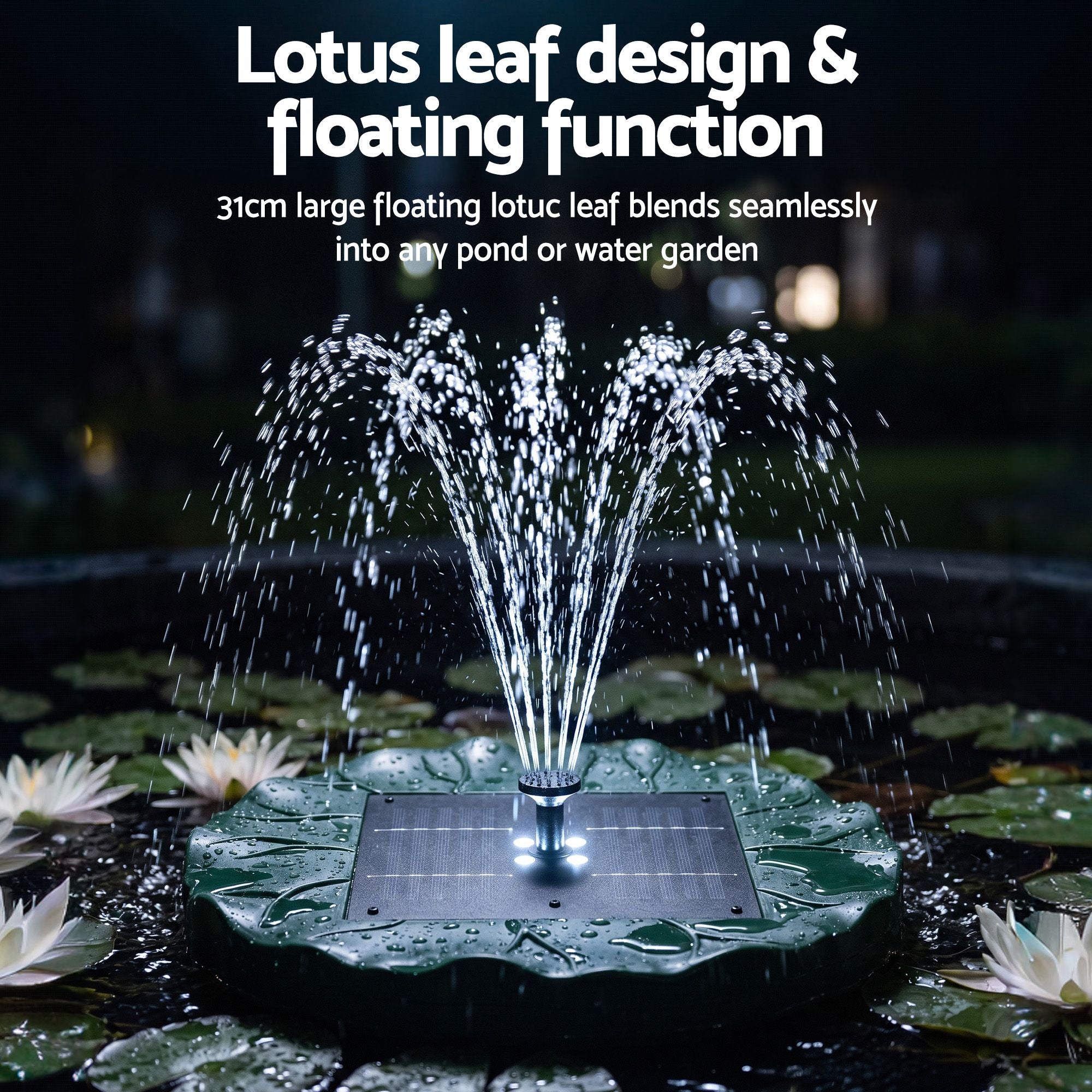Solar Fountain Pumps Bird Bath Floating Lotus Desig Water Feature 31cm