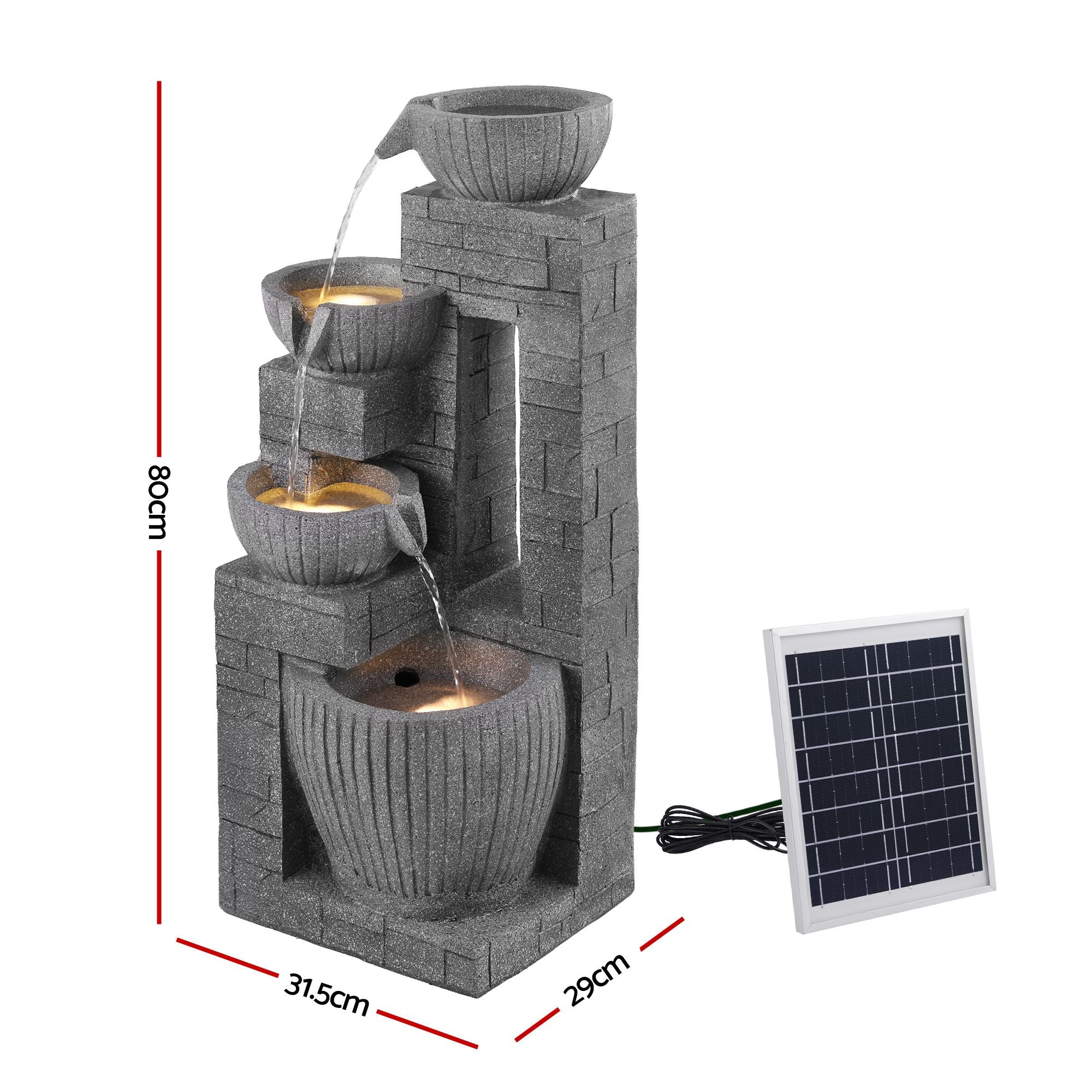 Solar Fountains Water Features Cascading Design Polyresin 80cm Grey