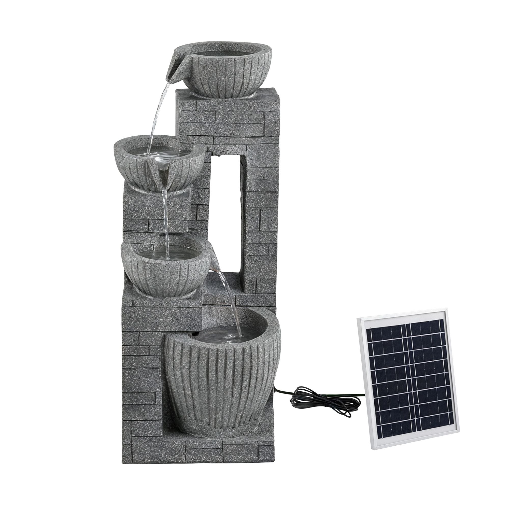Solar Fountains Water Features Cascading Design Polyresin 80cm Grey