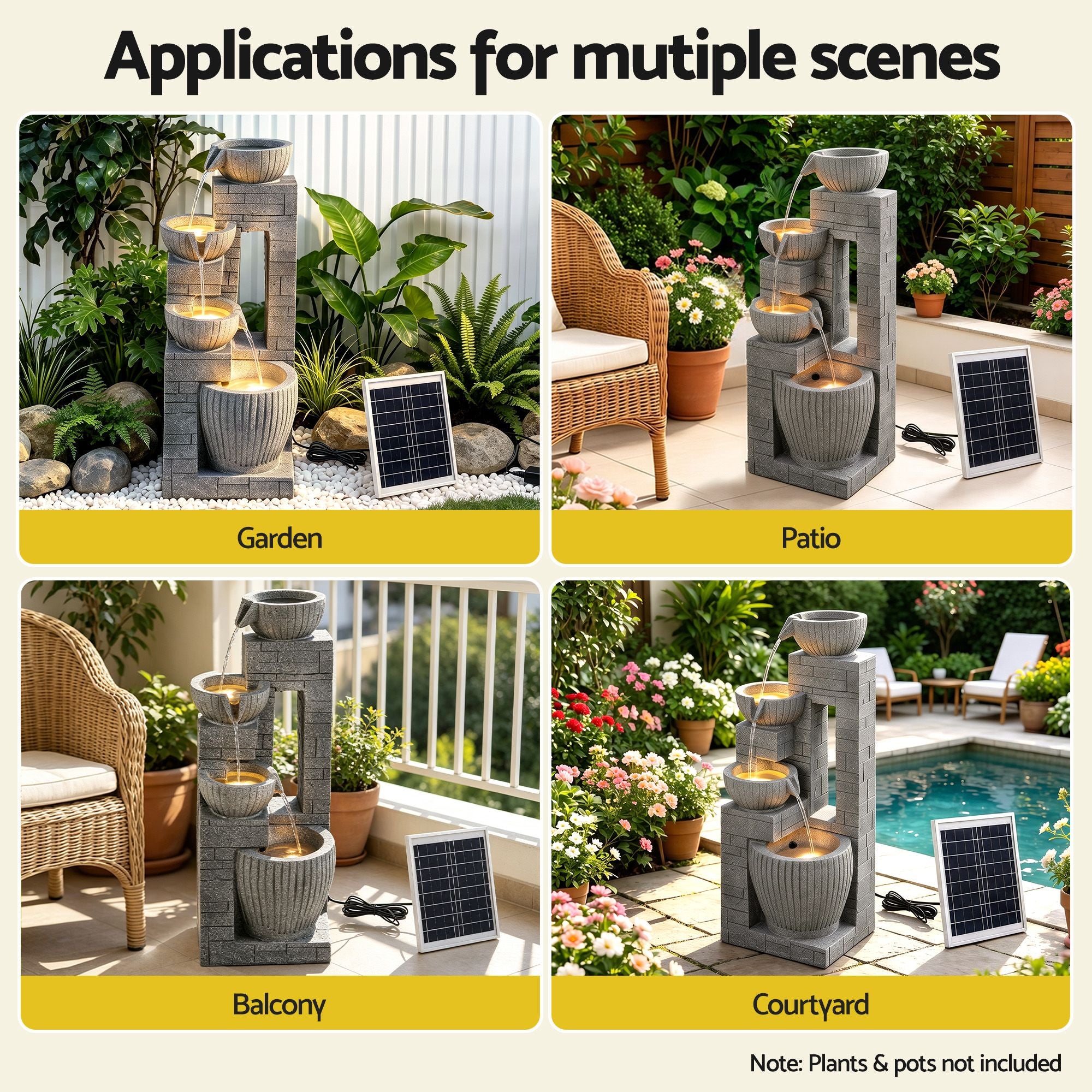 Solar Fountains Water Features Cascading Design Polyresin 80cm Grey