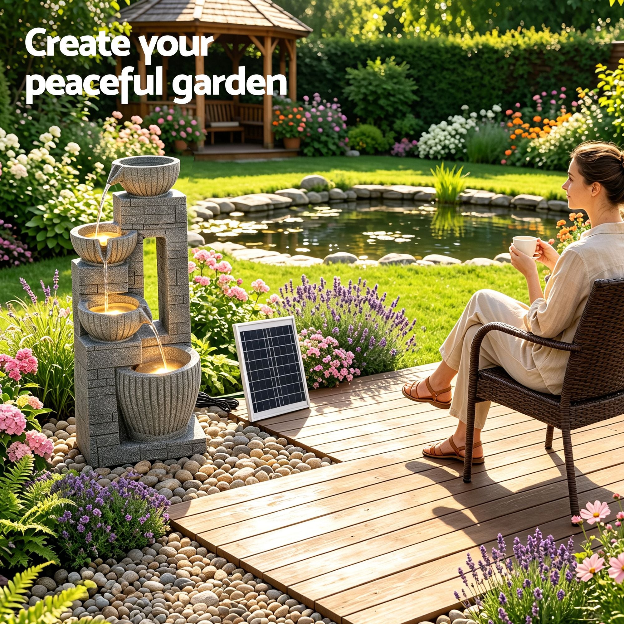 Solar Fountains Water Features Cascading Design Polyresin 80cm Grey