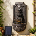 Solar Lion Head Wall Fountain with Three Tier Bowls 67cm - Brown
