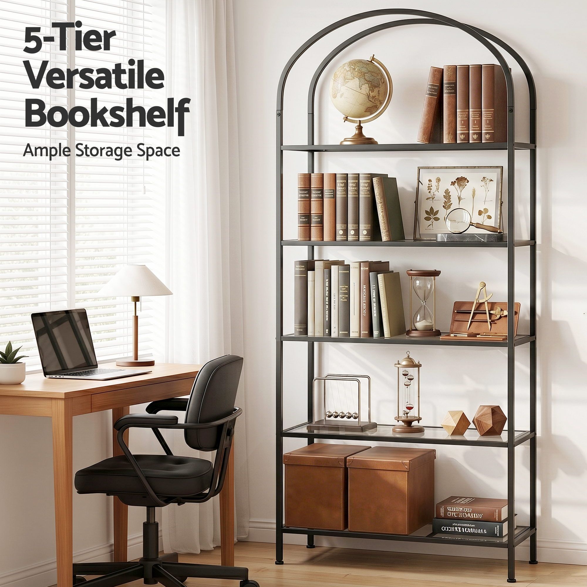 5 Tiers Bookshelf Industrial Etagere Bookcase Display Shelf Black