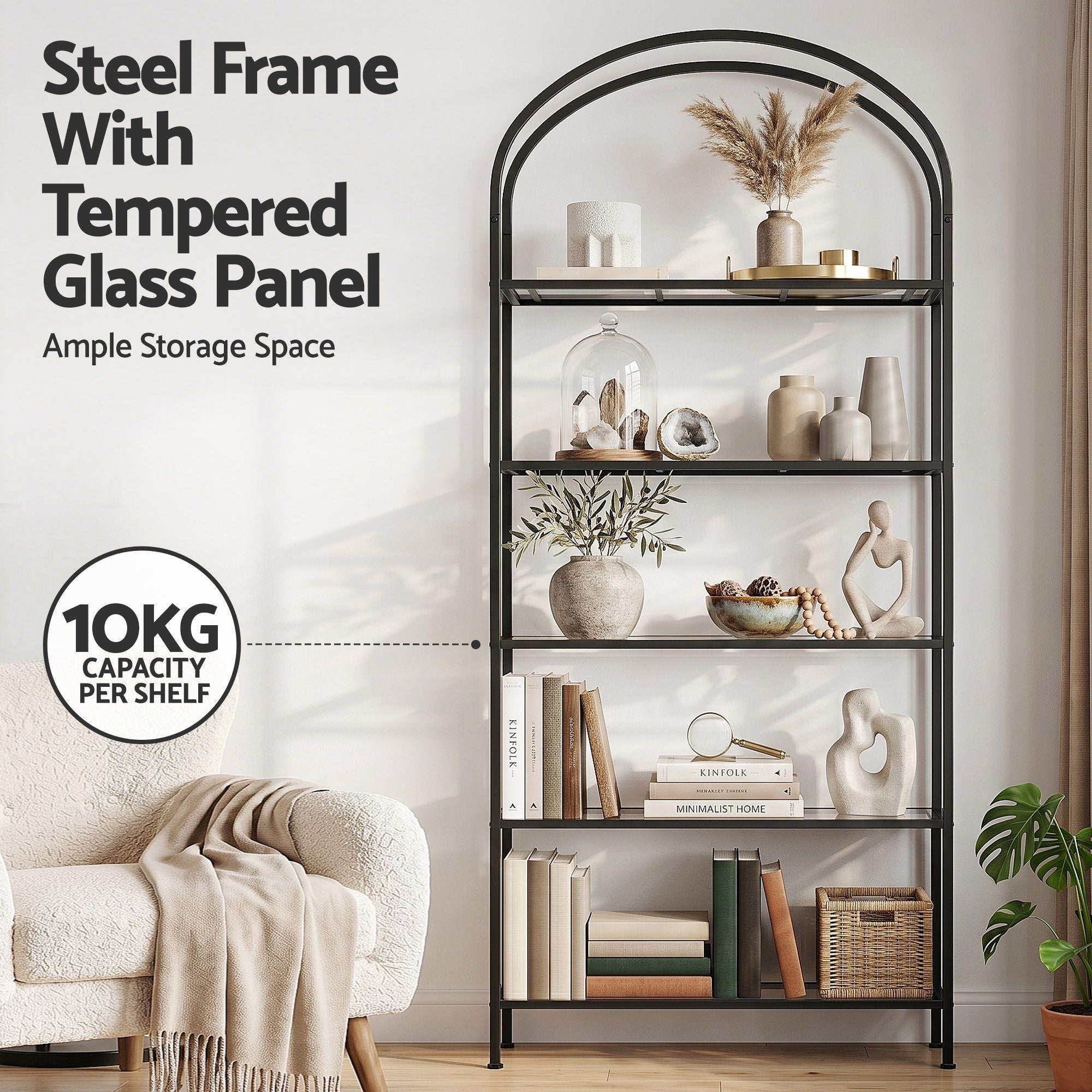 5 Tiers Bookshelf Industrial Etagere Bookcase Display Shelf Black
