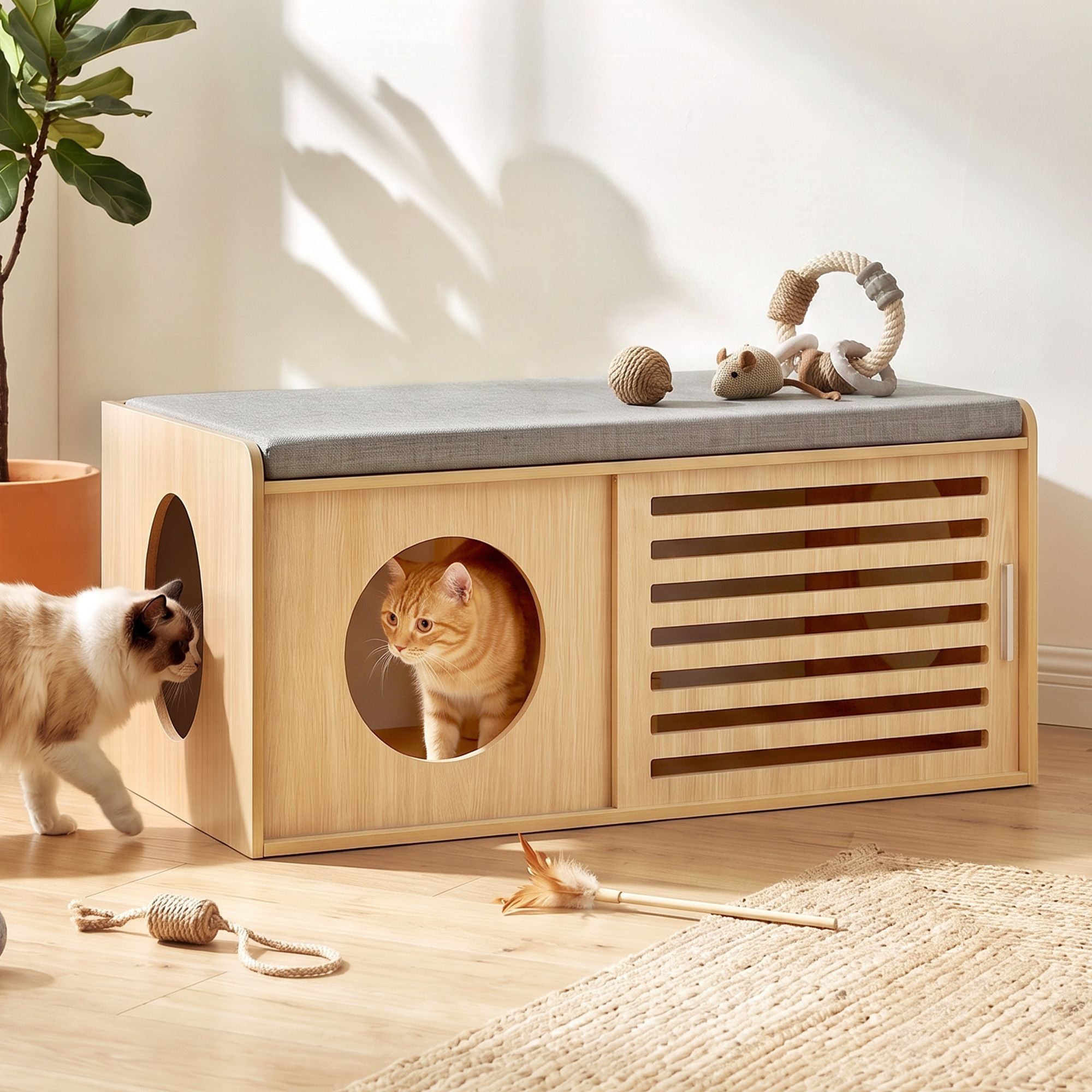 Pet Ottoman Footrest Bench with MDF Frame 100kg Capacity Natural