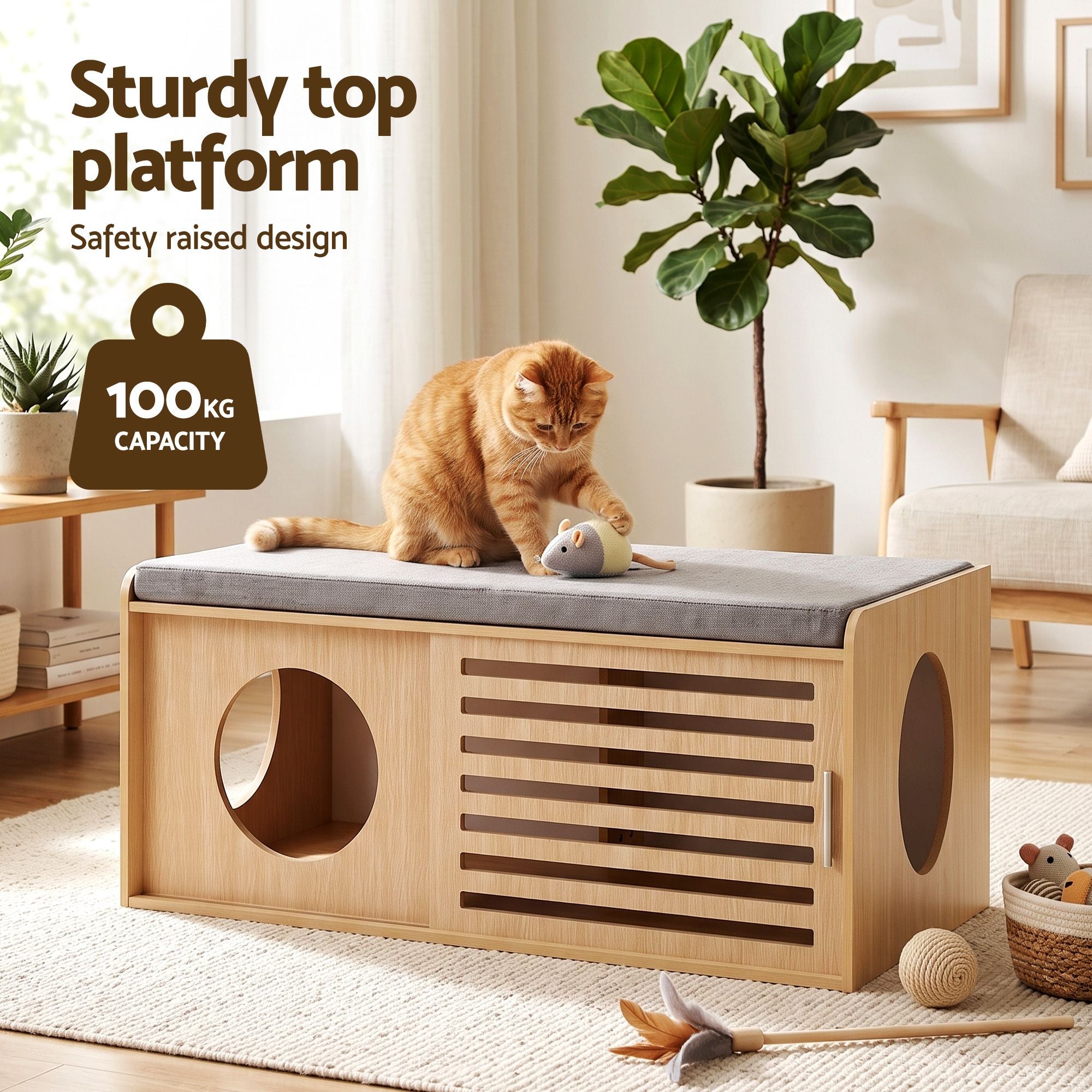 Pet Ottoman Footrest Bench with MDF Frame 100kg Capacity Natural