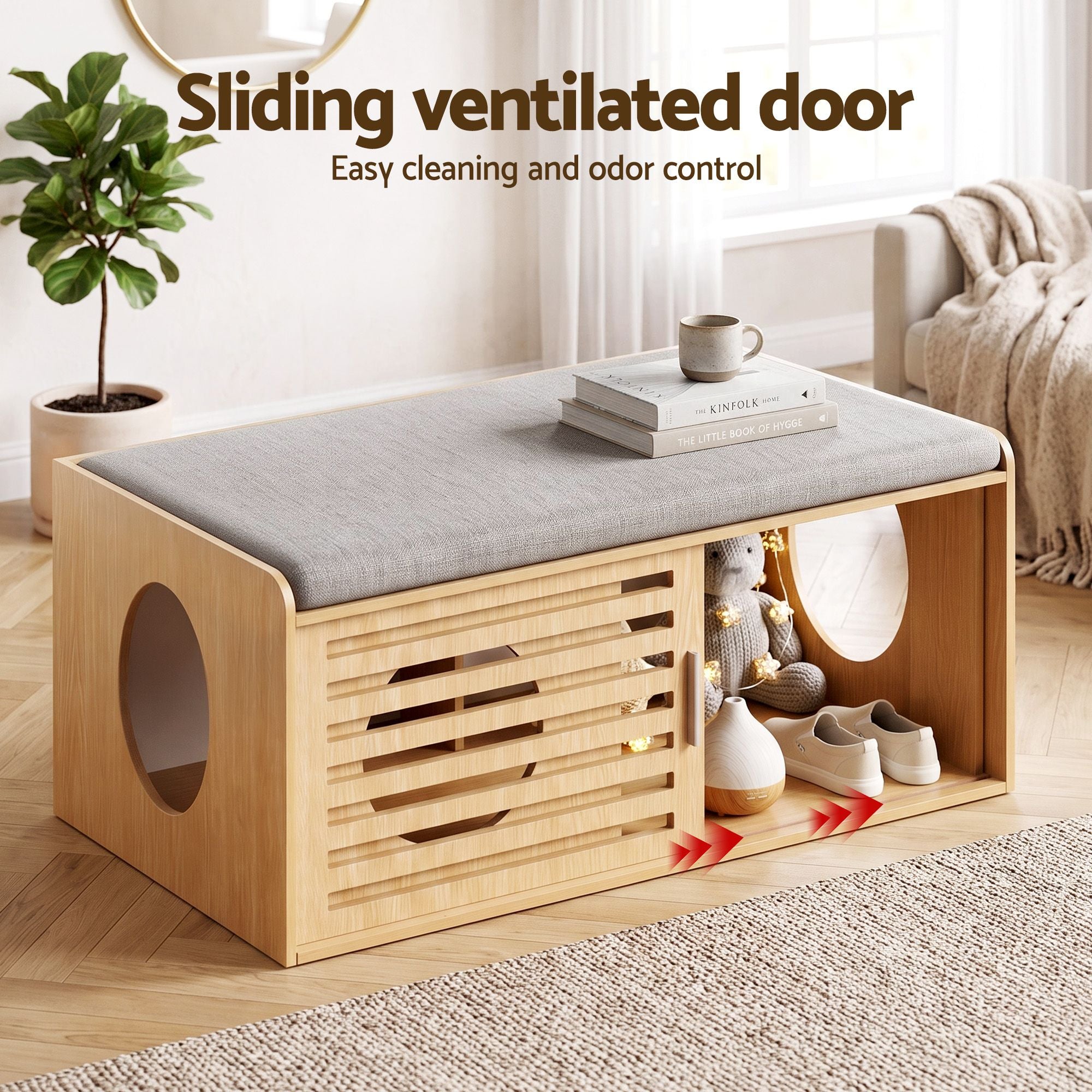 Pet Ottoman Footrest Bench with MDF Frame 100kg Capacity Natural