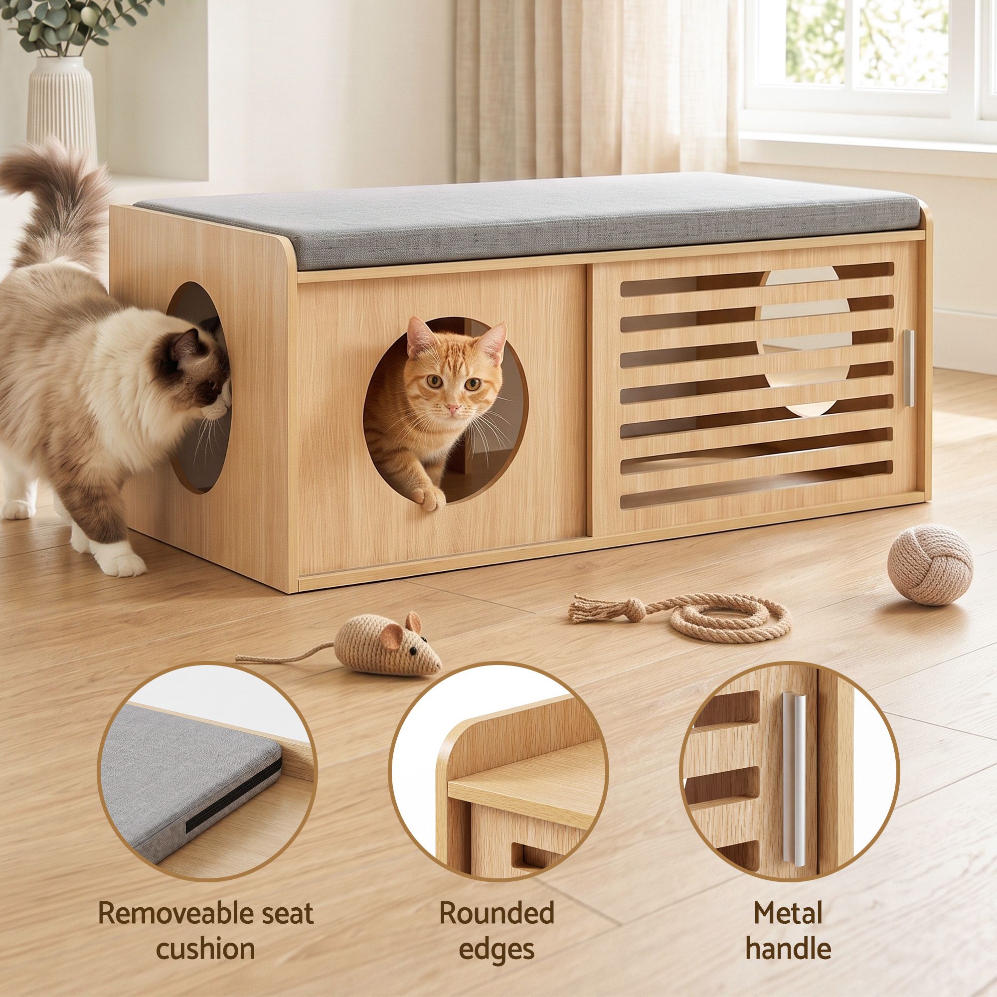 Pet Ottoman Footrest Bench with MDF Frame 100kg Capacity Natural