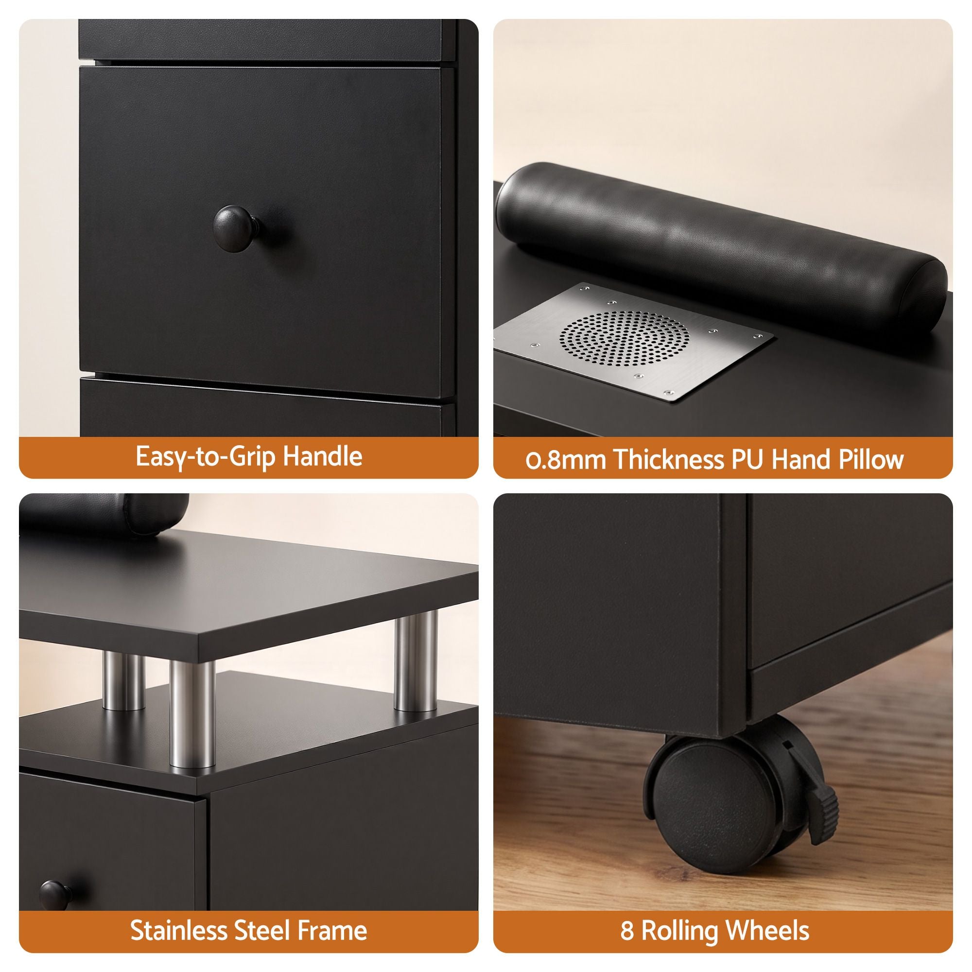 Manicure Table Nail Desk with Built-in Dust Collector Beauty Salon Station Drawers Shelves Wrist Cushion Wheels Black