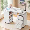Manicure Table Nail Desk with Built-in Dust Collector Beauty Salon Station Drawers Shelves Wrist Cushion Wheels White