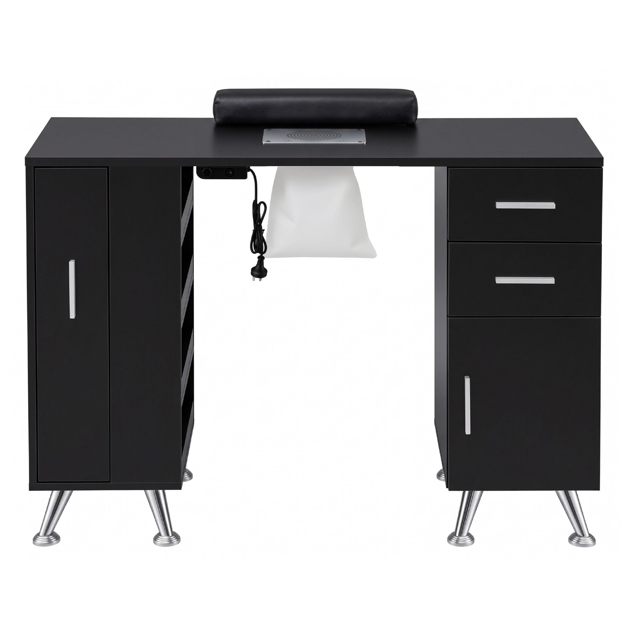 Manicure Table Nail Desk with Built-in Dust Collector Beauty Salon Station Drawers Shelves Wrist Cushion Black