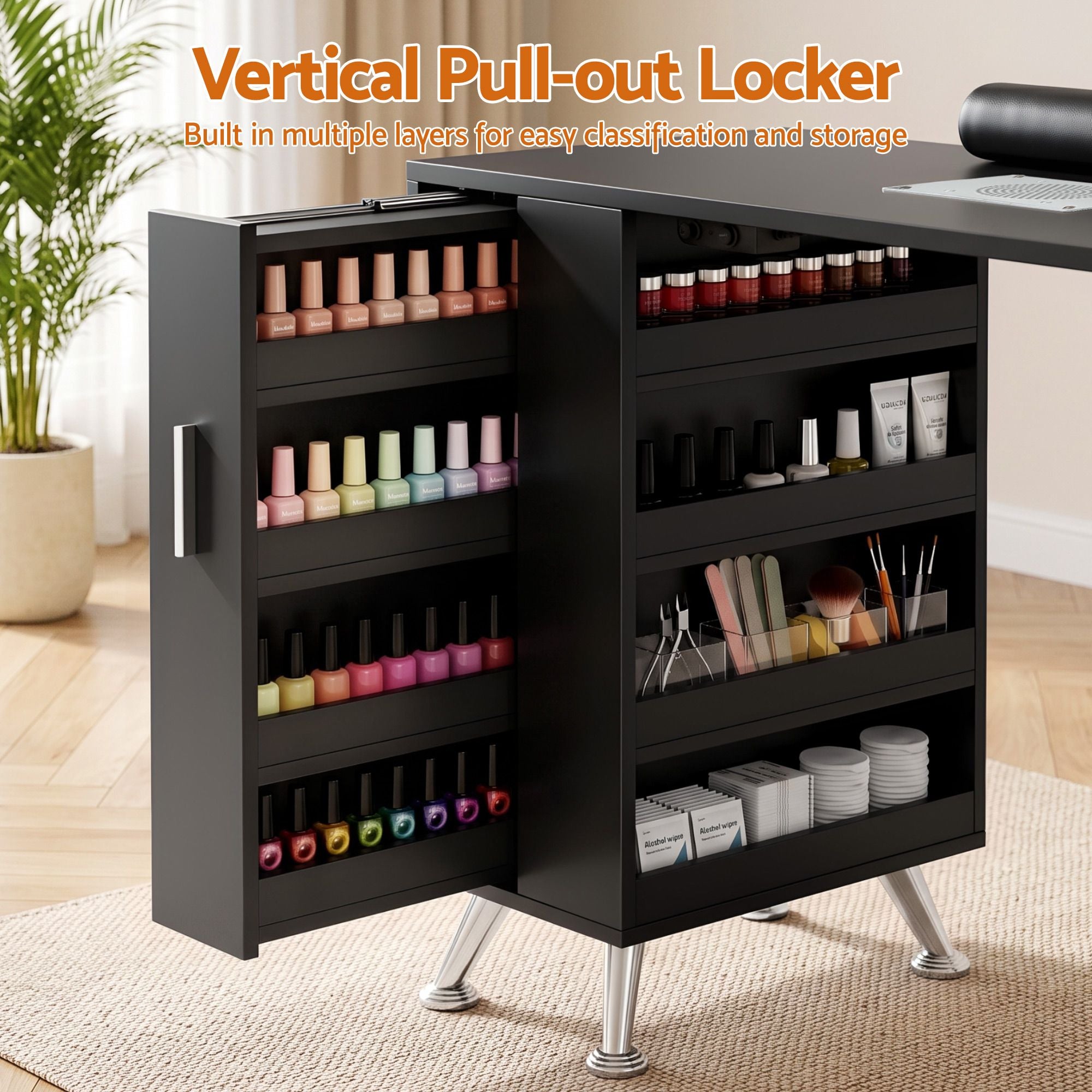 Manicure Table Nail Desk with Built-in Dust Collector Beauty Salon Station Drawers Shelves Wrist Cushion Black