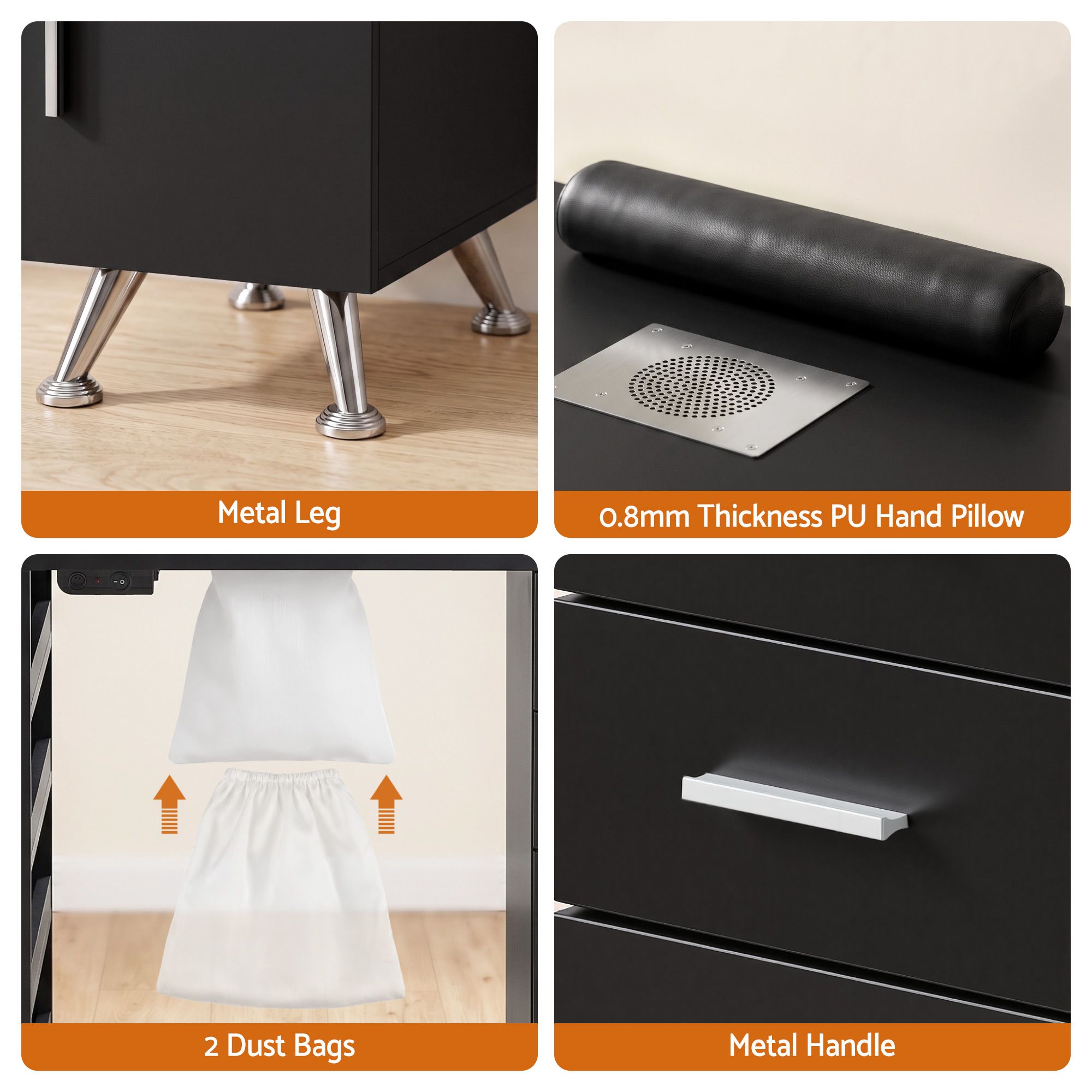 Manicure Table Nail Desk with Built-in Dust Collector Beauty Salon Station Drawers Shelves Wrist Cushion Black