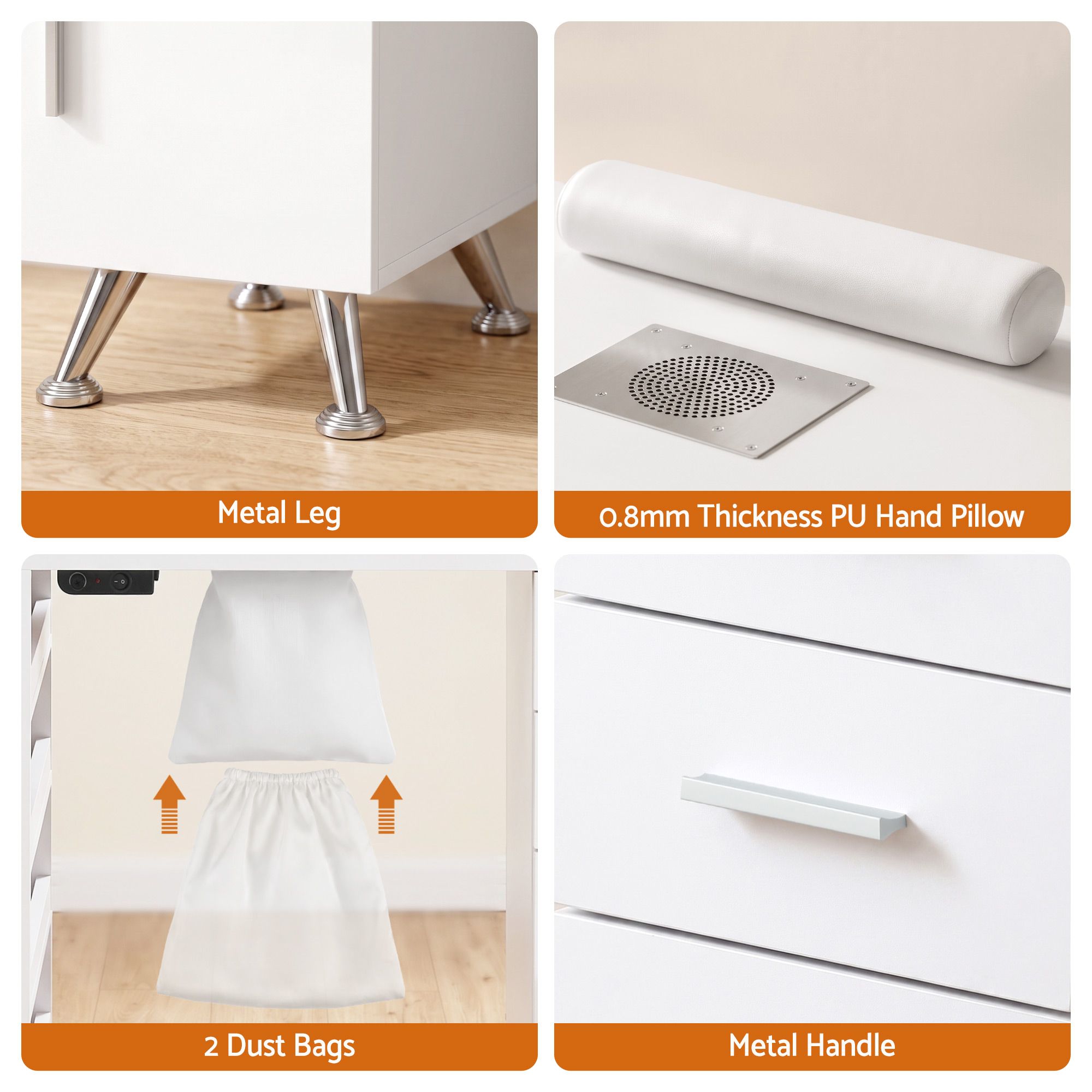 Manicure Table Nail Desk with Built-in Dust Collector Beauty Salon Station Drawers Shelves Wrist Cushion White