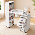 Manicure Table Nail Desk with Built-in Dust Collector Beauty Salon Station Drawers Shelves Wrist Cushion White