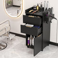 Professional Salon Station Rolling Cart, Hair Styling Beauty Cabinet with 2 Drawers, Large Supply Cabinet & 3 Appliance Holders, Wood Barber Spa Trolley with 360° Wheels for Skincare & Vanity, Black