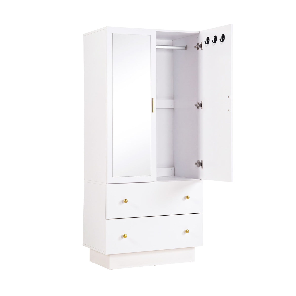 LED Wardrobe Cabinet with Mirror, 2 Drawers & Hanging Rail