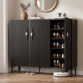 Shoe Cabinet with Fluted Design and Soft-Close Hinges for 25 Pairs - Black