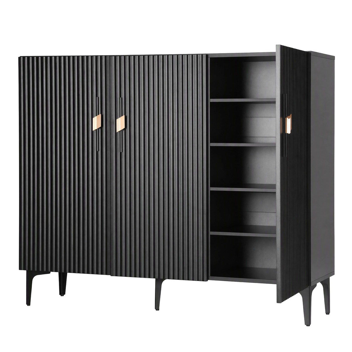 Shoe Cabinet with Fluted Design and Soft-Close Hinges for 25 Pairs - Black