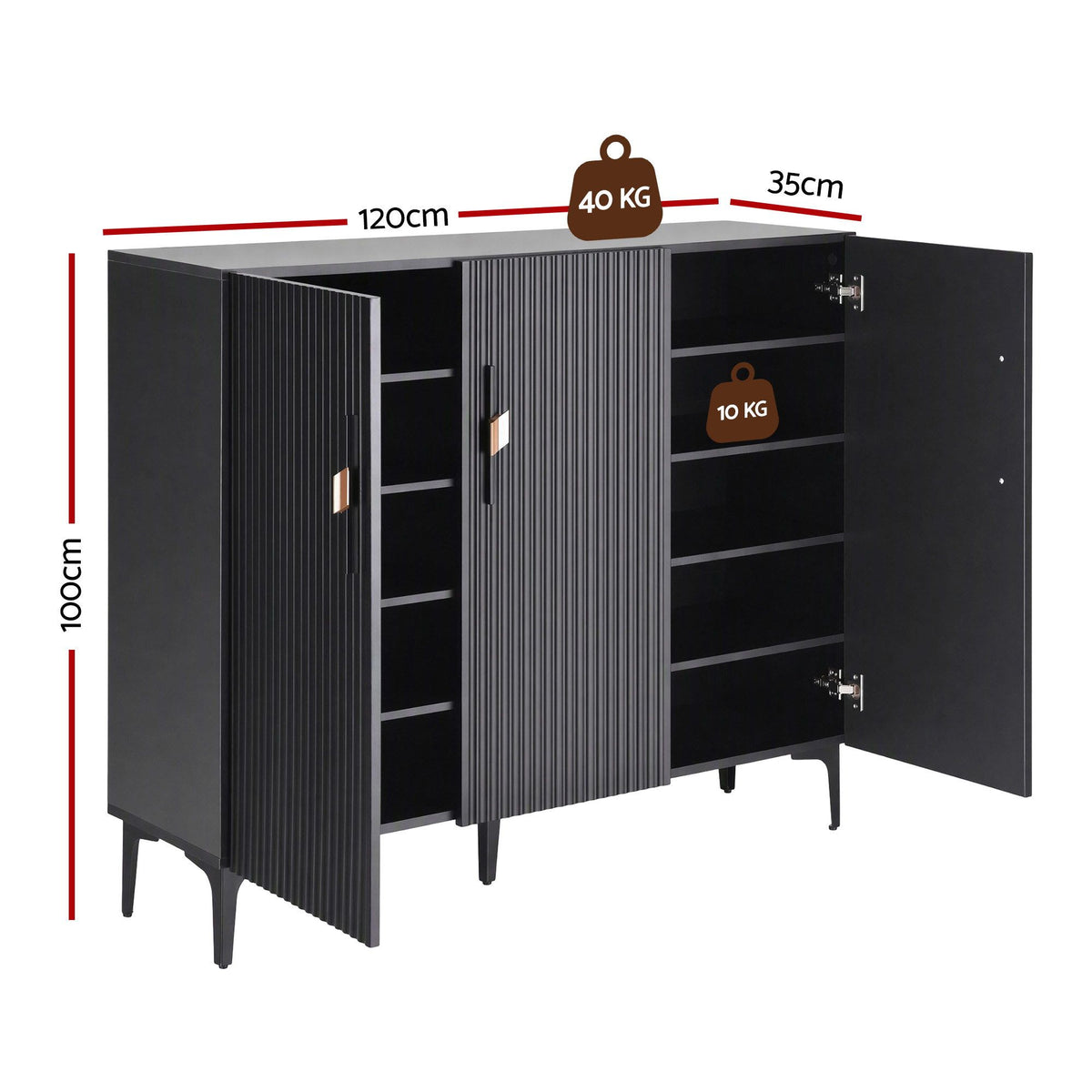 Shoe Cabinet with Fluted Design and Soft-Close Hinges for 25 Pairs - Black