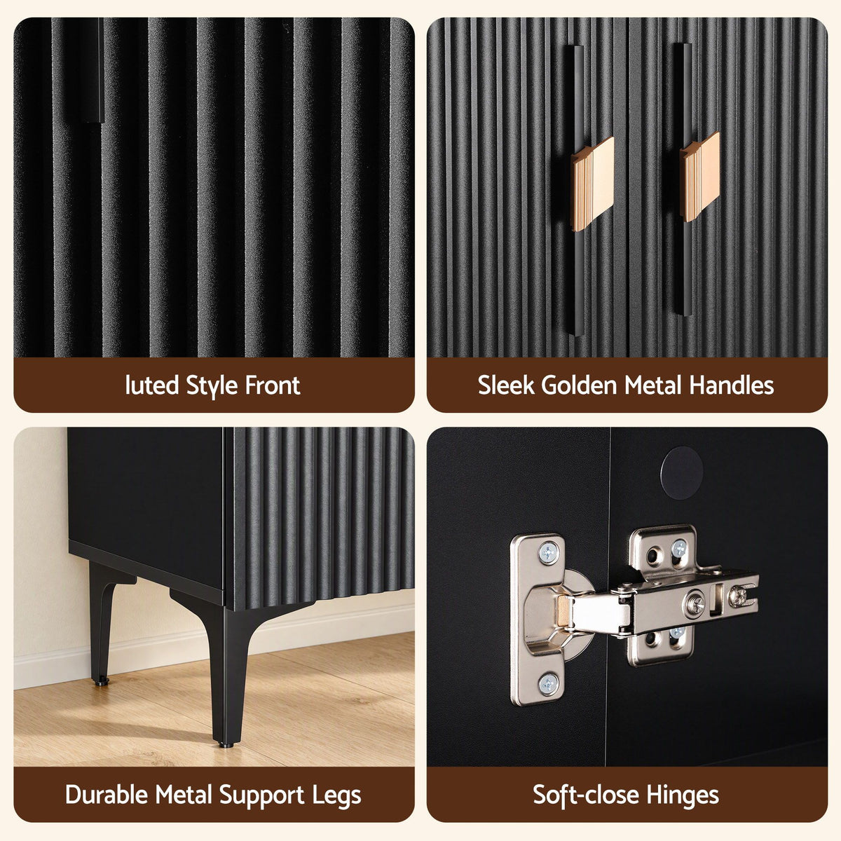 Shoe Cabinet with Fluted Design and Soft-Close Hinges for 25 Pairs - Black