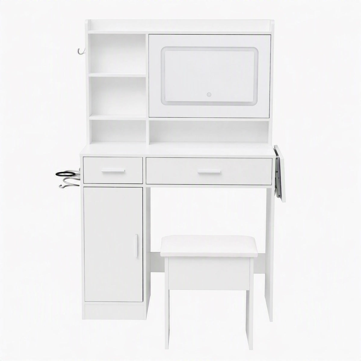 Dressing Table Vanity Desk Set with LED Mirror, Charging Station & Stool - White