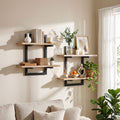 Set of 2 Floating 2-Tier Wall-Mounted Shelves 36.5x13.5x40cm Wood and Metal - Black