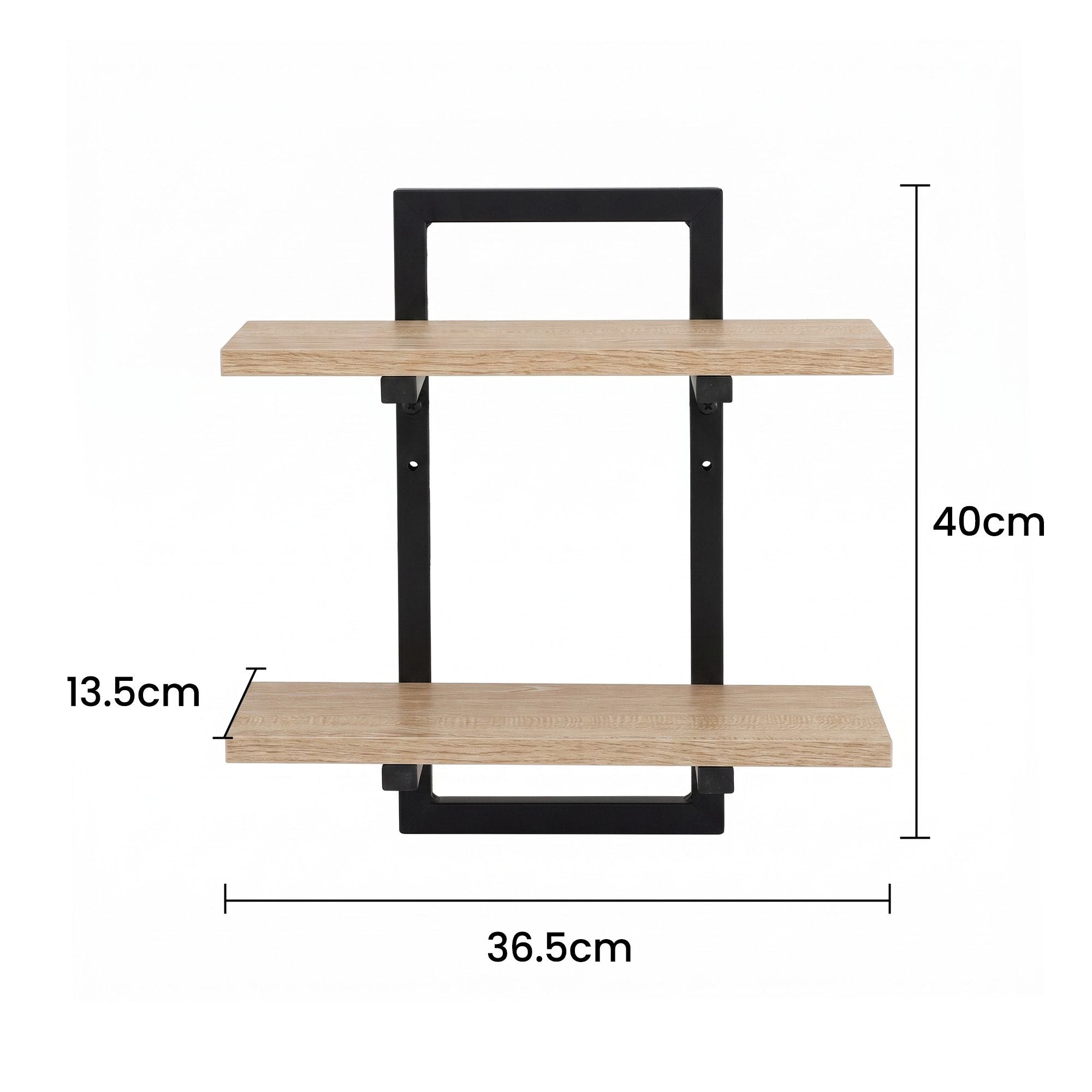 Set of 2 Floating 2-Tier Wall-Mounted Shelves 36.5x13.5x40cm Wood and Metal - Black